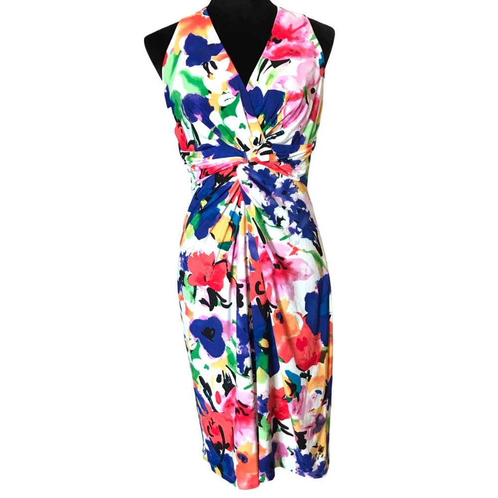 American Living Dress Halter Shift Dress Twist Knot Waist Multicolor Floral Sz 8